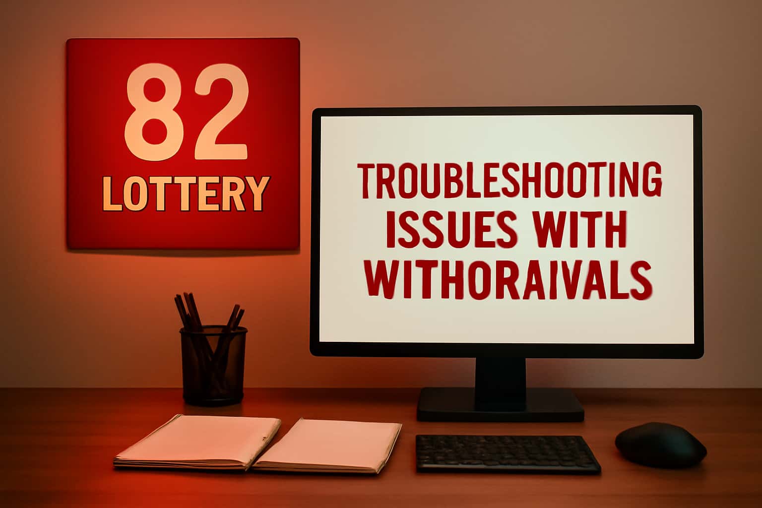 A visual representation related to troubleshooting issues with 82 Lottery withdrawals, featuring the text '82 Lottery' prominently.