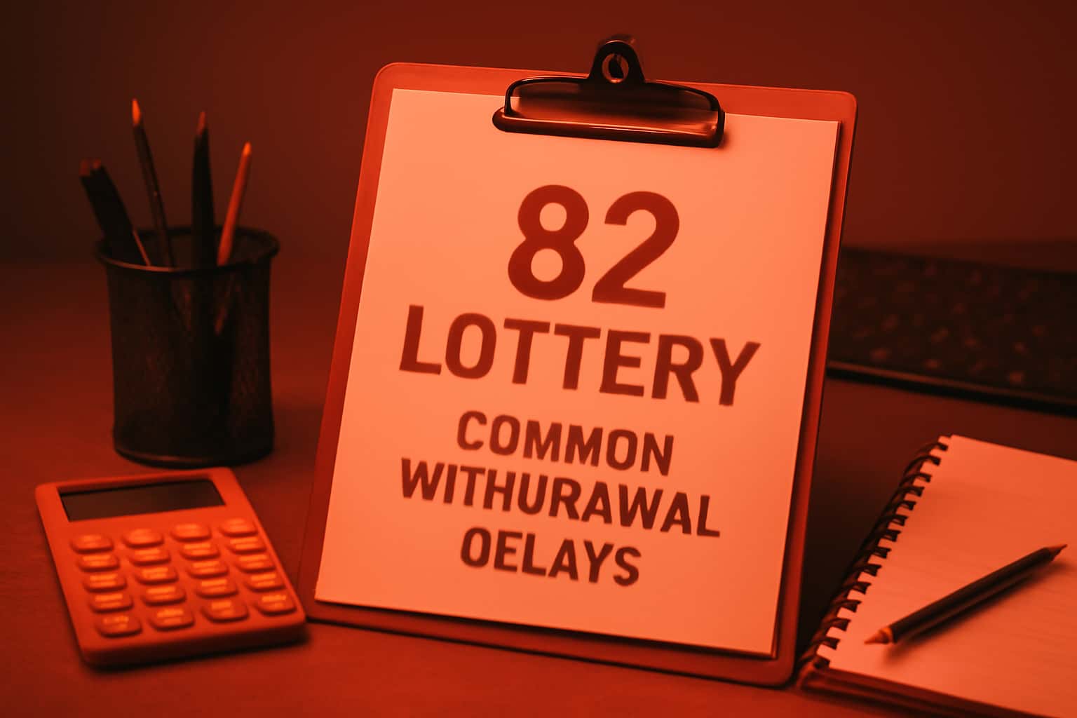 An informative scene illustrating common withdrawal delays for 82 Lottery, with the title text featured prominently.
